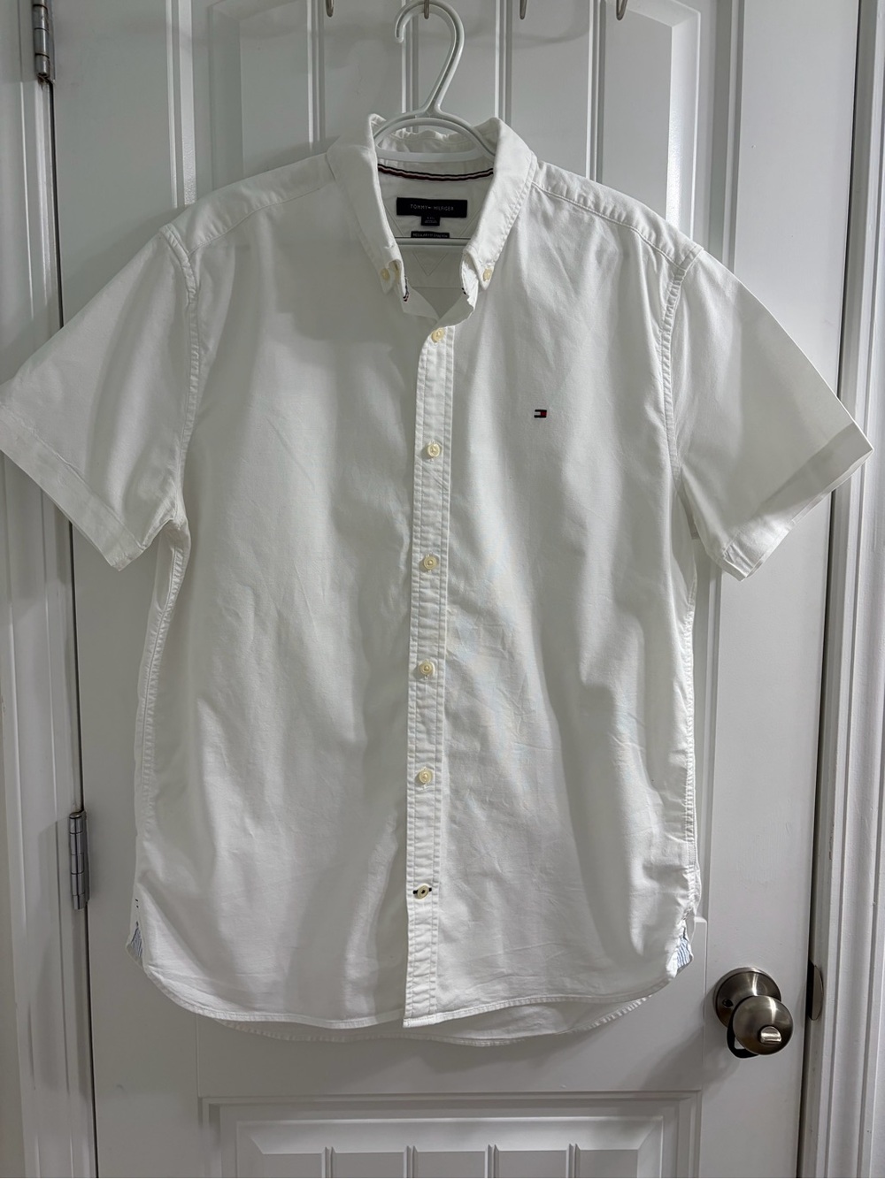 Tommy Hilfiger Men’s White Oxford Stretch Short-Sleeve Button-Down L Classic